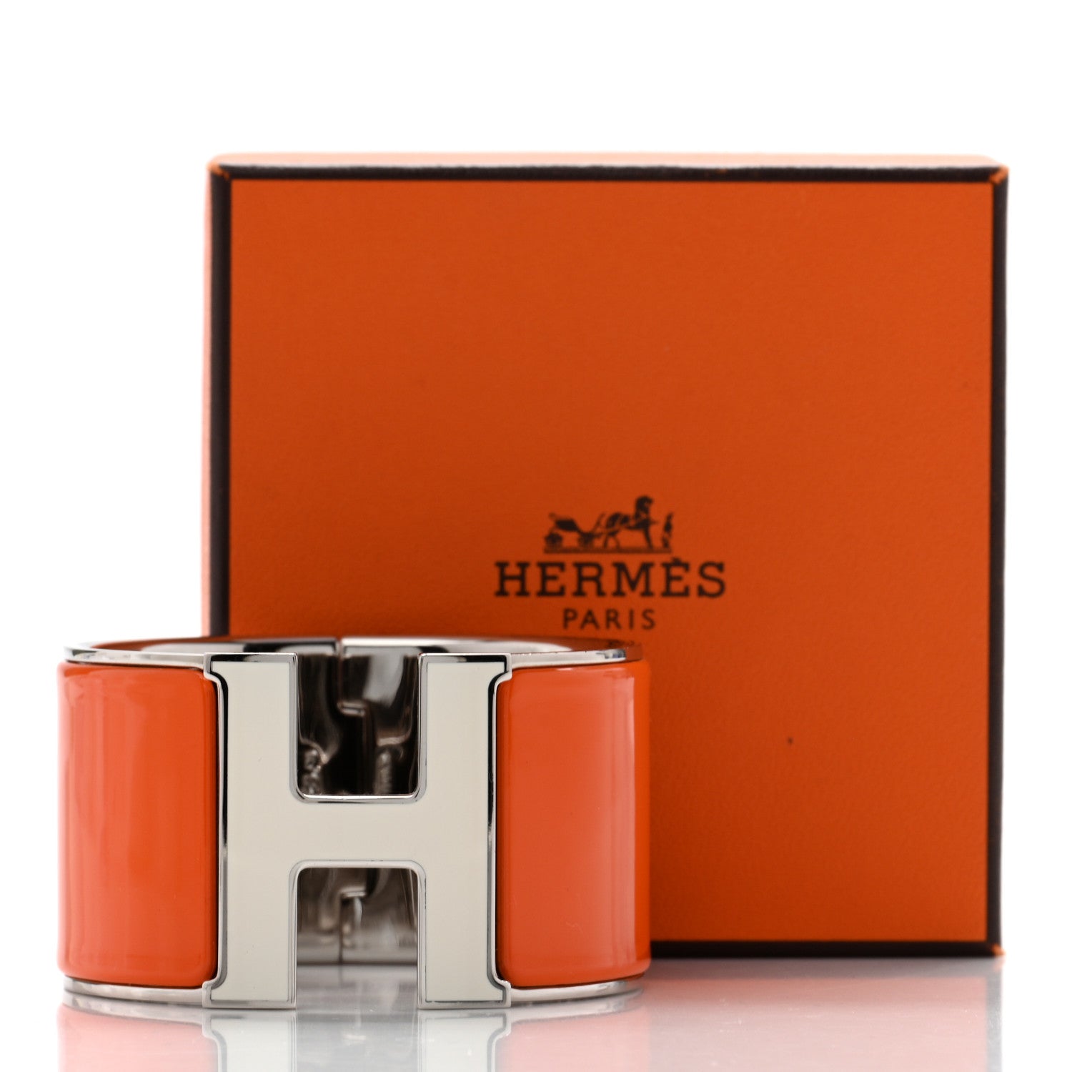 Hermes Enamel Extra Wide Clic Clac H Bracelet PM Orange Fruite White 5 of 5