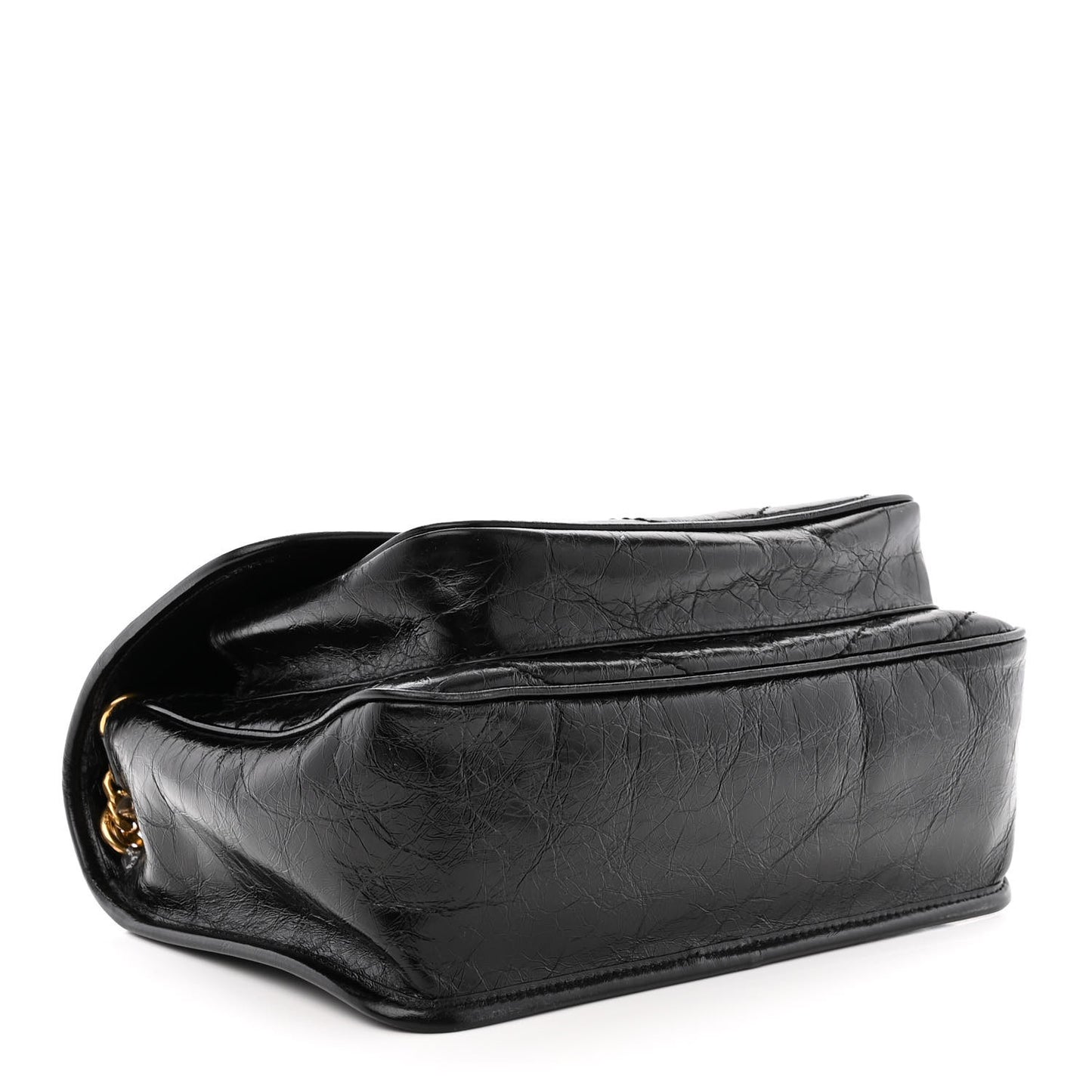 Crinkled Calfskin Matelasse Monogram Medium Niki Chain Satchel Black