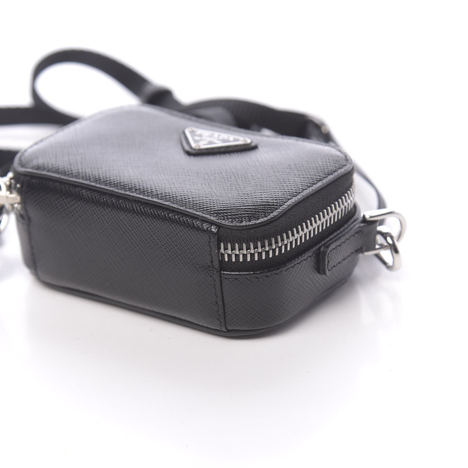 Prada Saffiano Travel Metal Triangle Logo Mini Pouch Shoulder Bag Black 9 of 9
