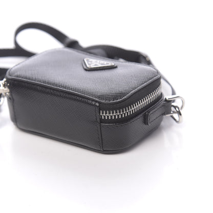 Prada Saffiano Travel Metal Triangle Logo Mini Pouch Shoulder Bag Black 9 of 9