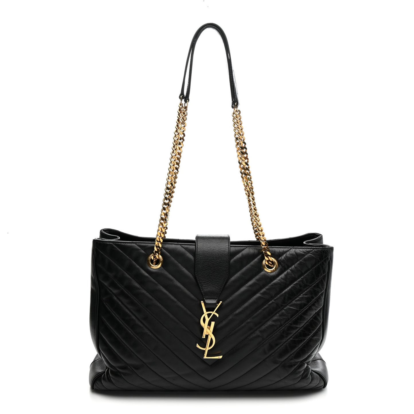 Smooth Calfskin Matelasse Chevron Monogram Shopping Bag Black