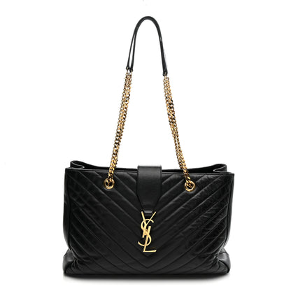 Saint Laurent Smooth Calfskin Matelasse Chevron Monogram Shopping Bag Black 1 of 14