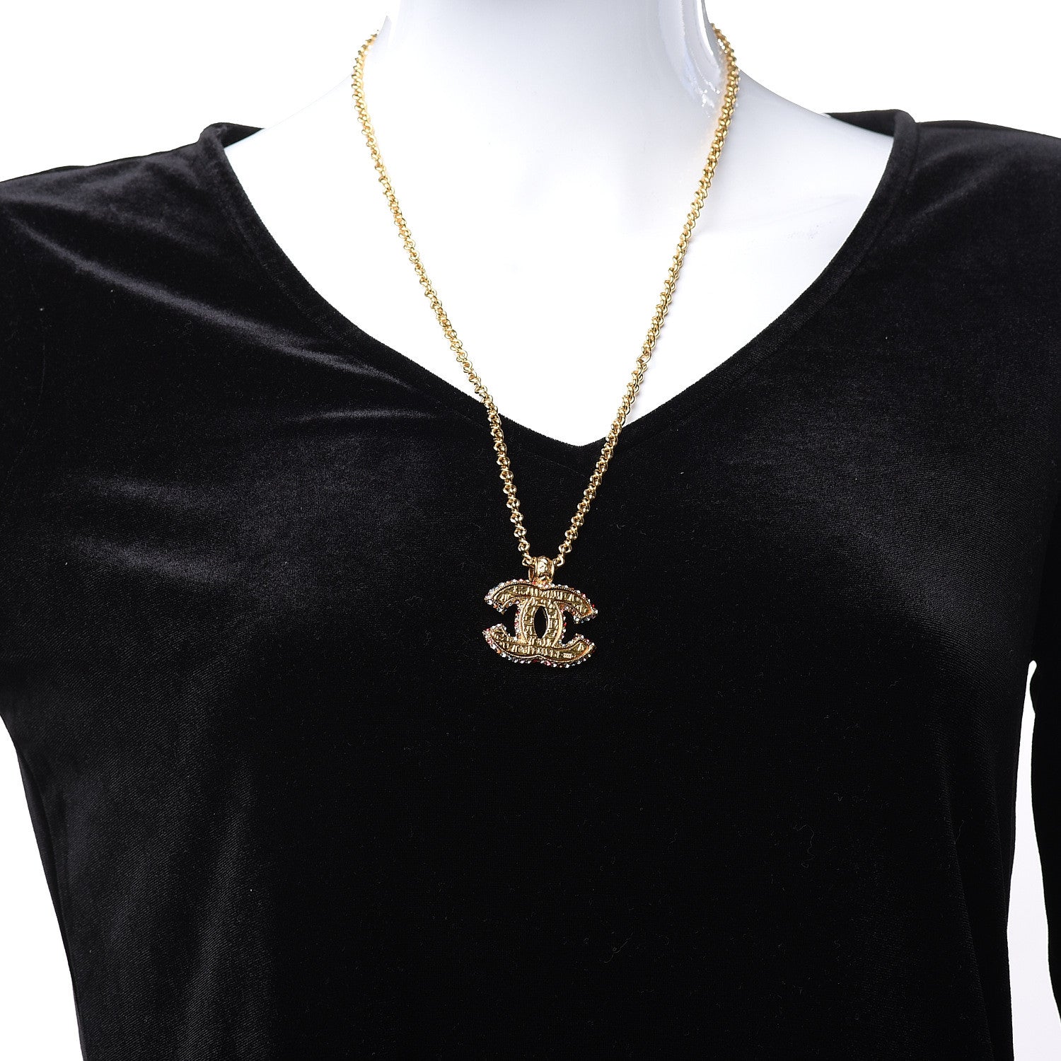Chanel Crystal CC Pendant Necklace Gold Multicolor 2 of 6