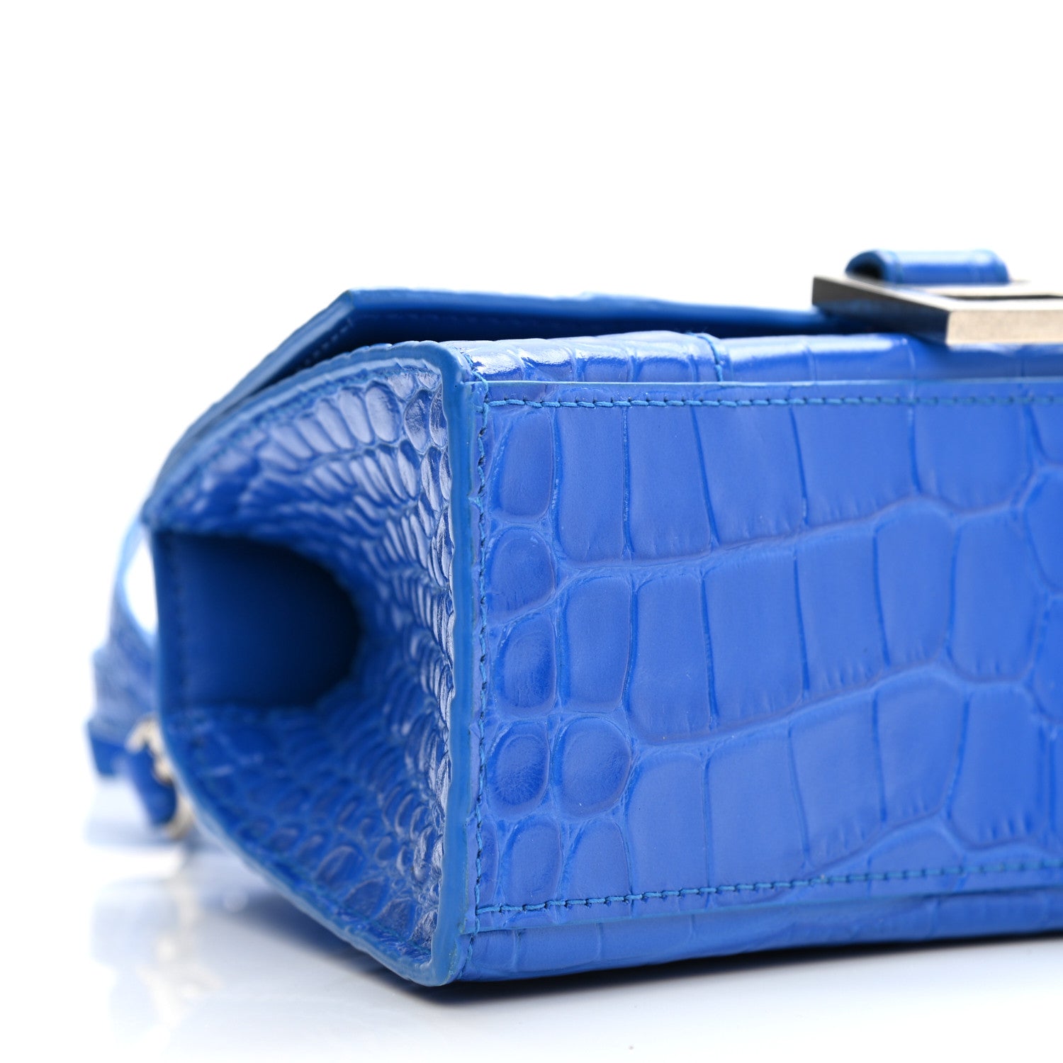 Balenciaga Shiny Calfskin Crocodile Embossed Hourglass Top Handle Bag XS Royal Blue 10 of 13