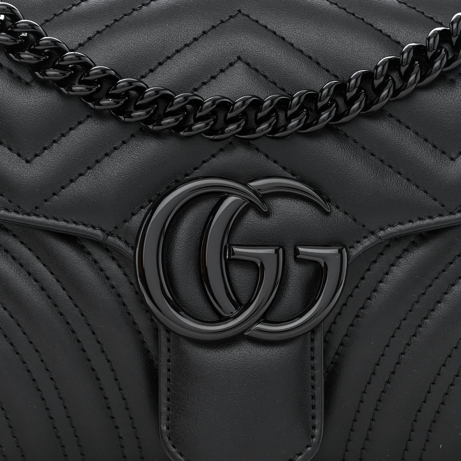 Gucci Calfskin Matelasse Monochrome Small GG Marmont Shoulder Bag Black 8 of 10