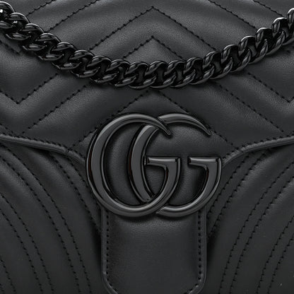 Gucci Calfskin Matelasse Monochrome Small GG Marmont Shoulder Bag Black 8 of 10