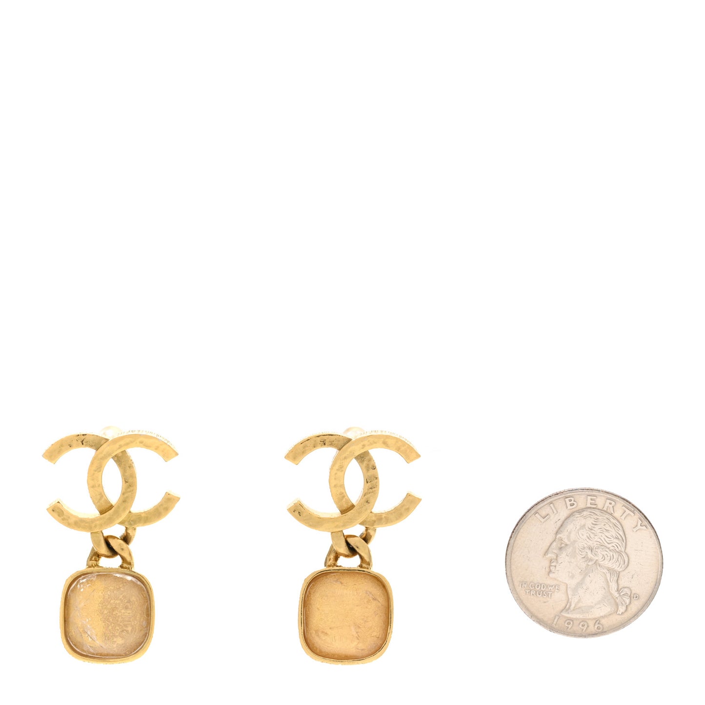 Metal Natural Stones CC Drop Earrings Gold