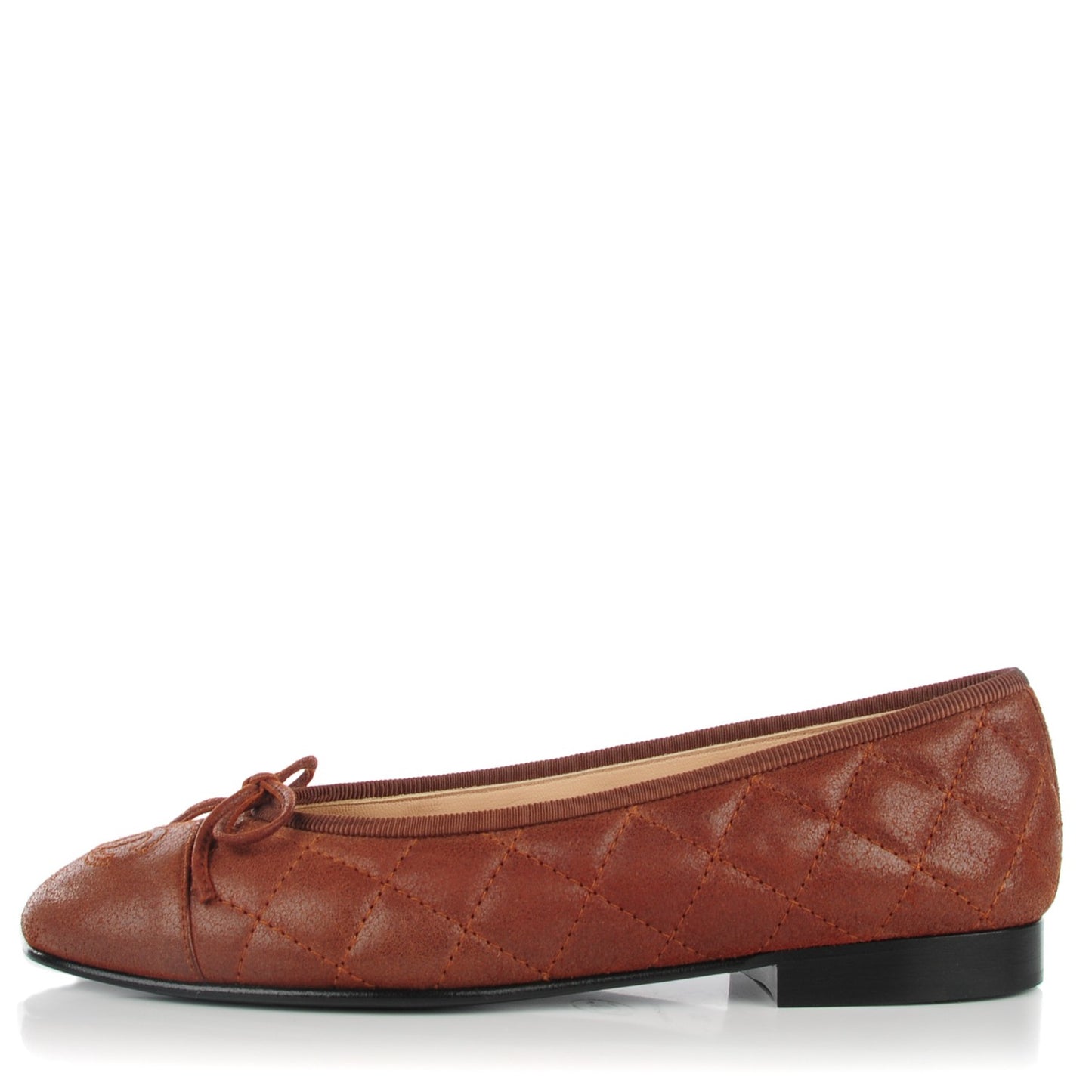 Iridescent Calfskin Quilted CC Cap Toe Ballerina Flats 35 Brown