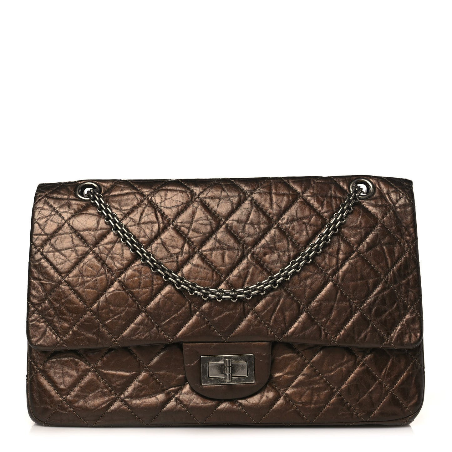 Metallic Aged Calfskin Quilted 2.55 Reissue 227 Flap Dark Gold