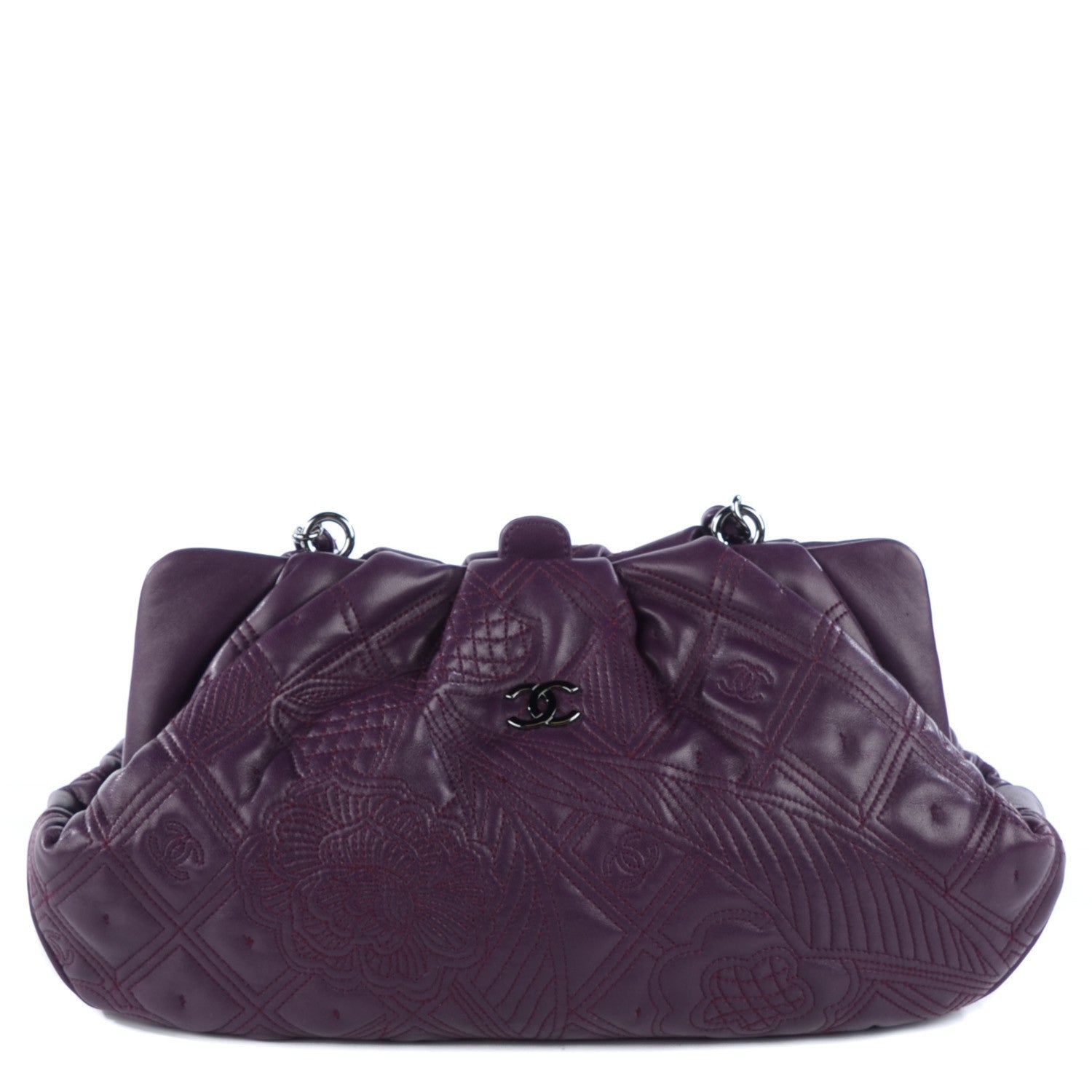 Chanel Lambskin Embroidered Frame Bag Violet Fonce 1 of 8