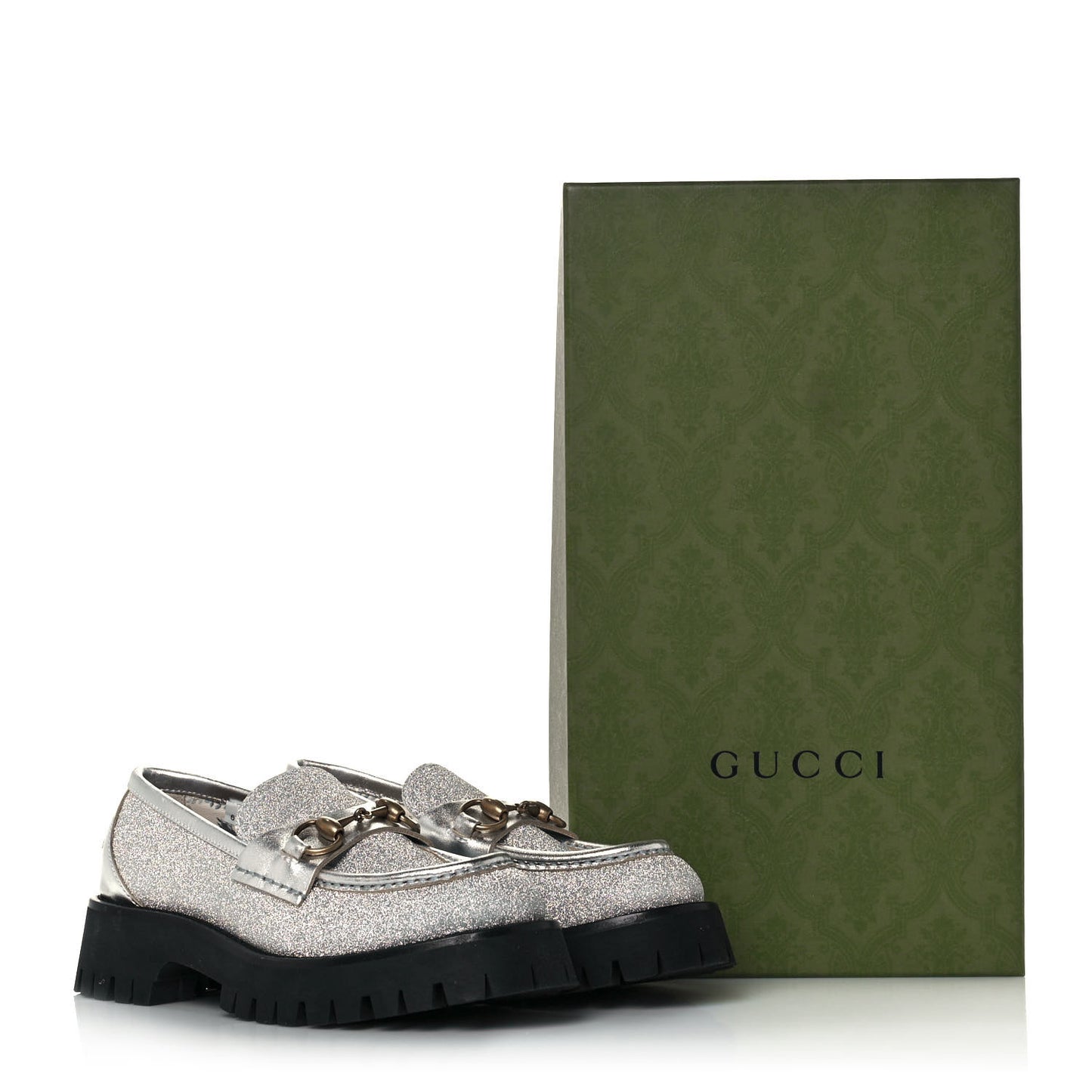 Mini Diamond Storm Silk Calfskin Womens Harald Horsebit 25mm Platform Loafers 36.5 Silver