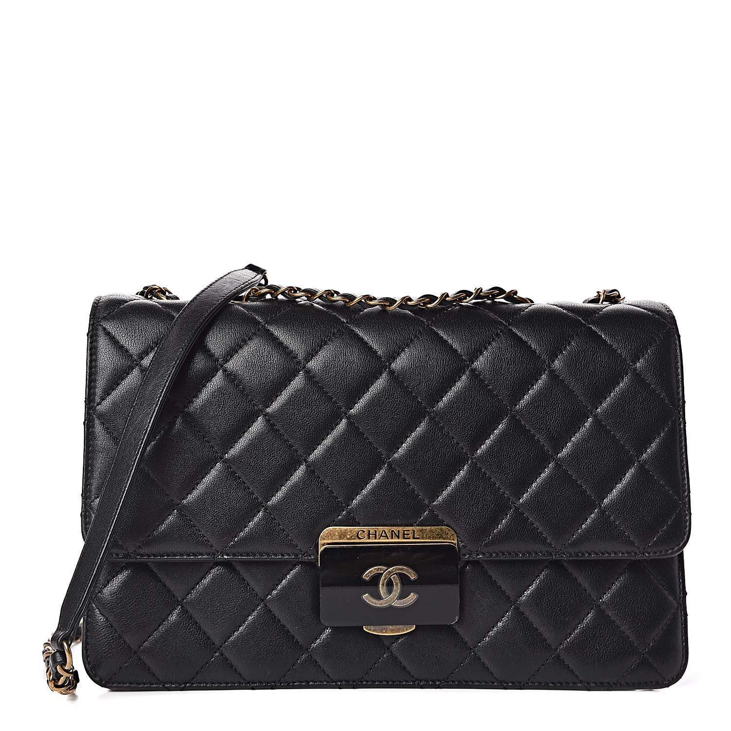 Chanel Sheepskin Quilted Large Beauty Lock Flap Black 1 of 12