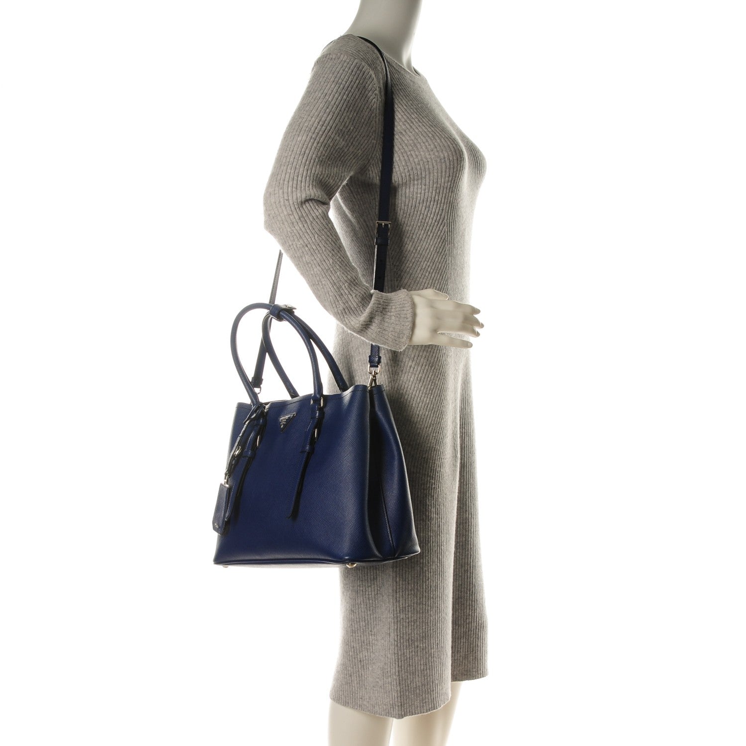 Prada Saffiano Cuir Small Double Handle Tote Inchiostro 2 of 9