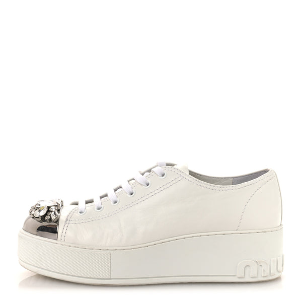 Miu Miu Naplak Crystal Low Top Platform Sneakers 40 White 1830746