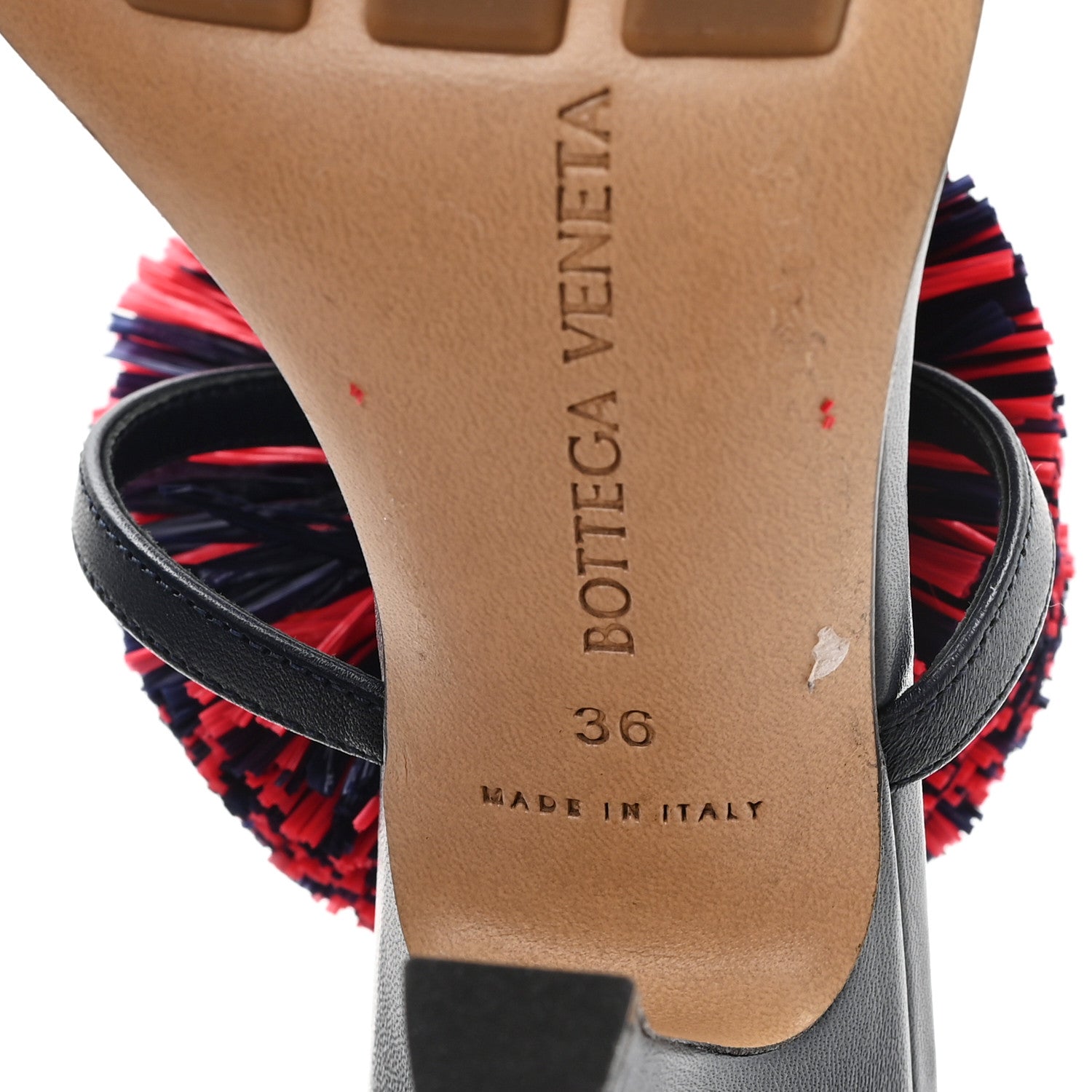 Bottega Veneta Calfskin Pom Slide Sandals 36 Navy Red 1777920