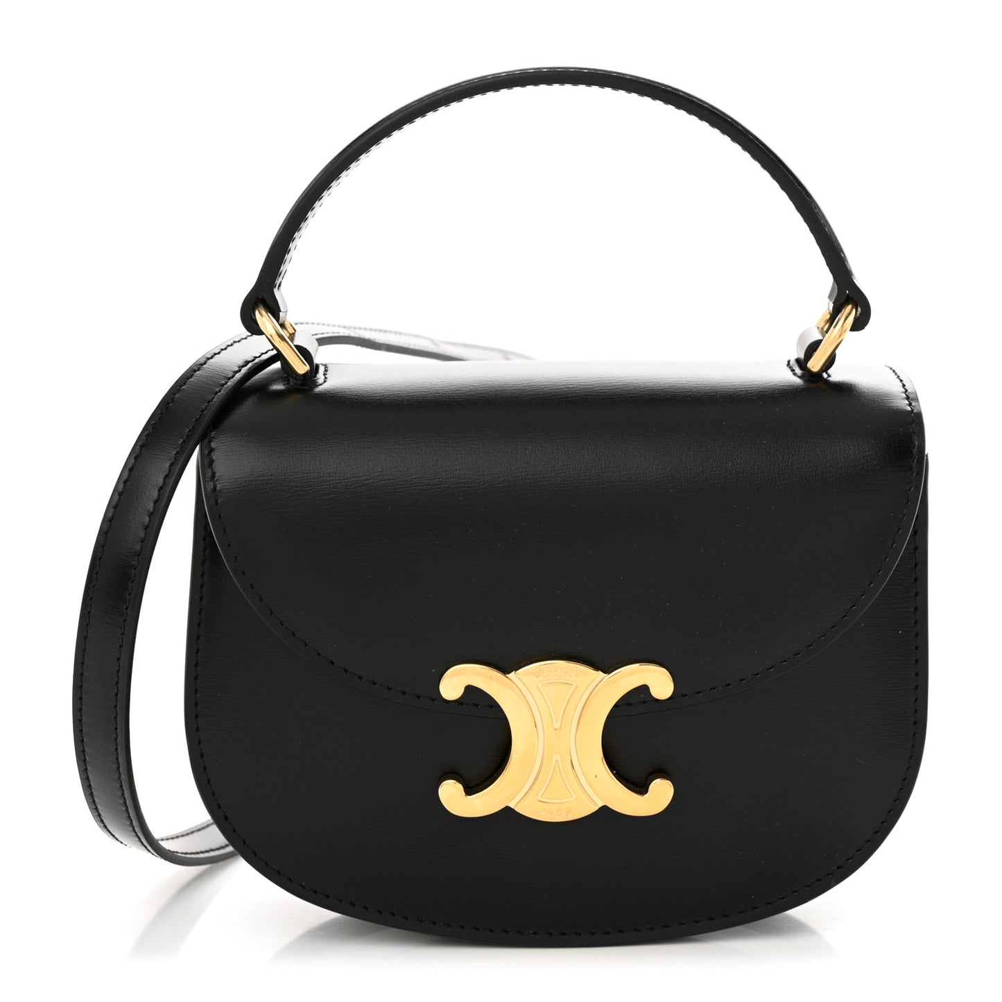 Shiny Calfskin Triomphe Mini Besace Clea Black
