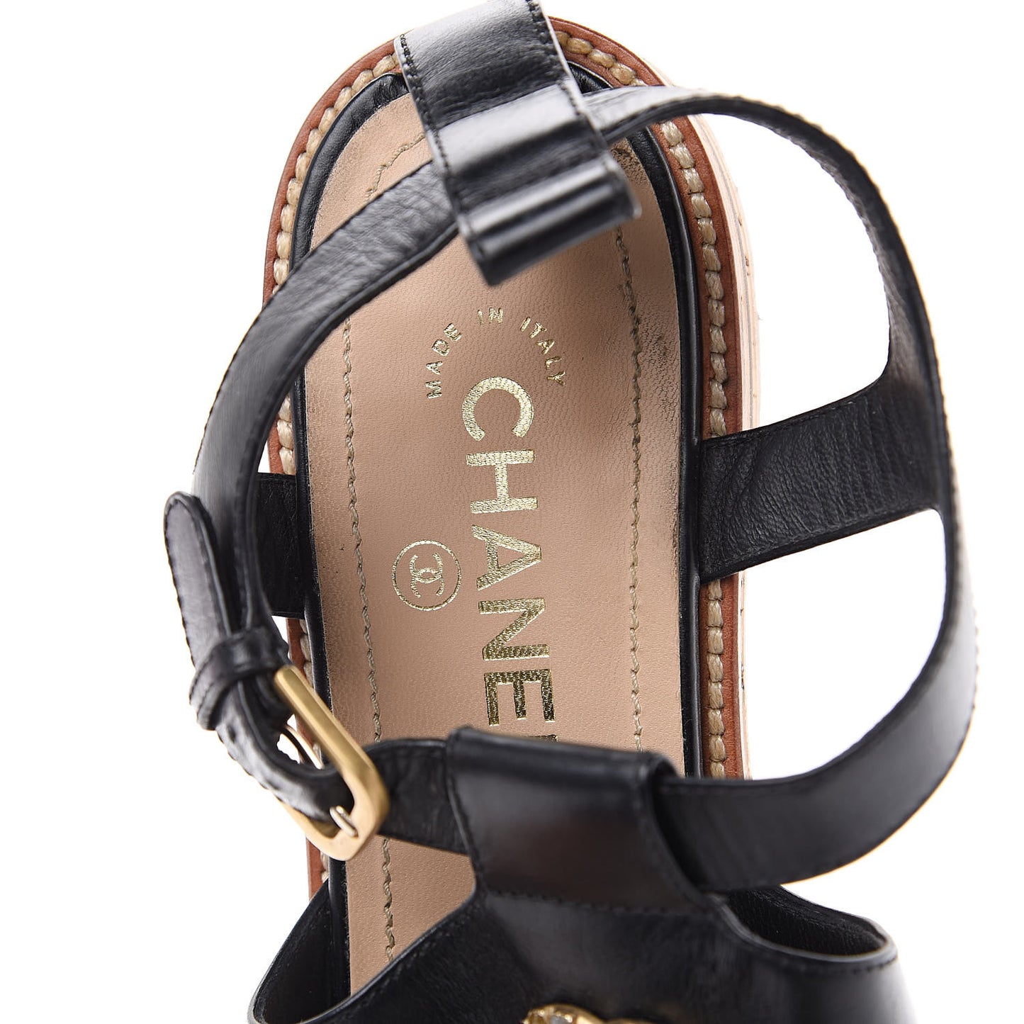 Calfskin Cork CC Sandals 39.5 Black
