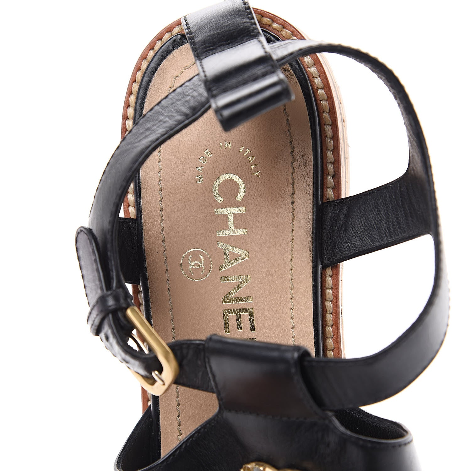 Chanel Calfskin Cork CC Sandals 39.5 Black 7 of 11
