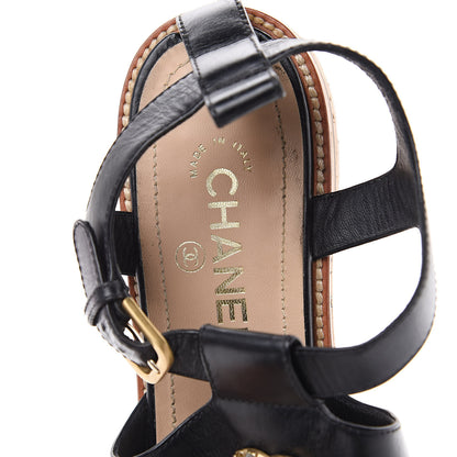 Chanel Calfskin Cork CC Sandals 39.5 Black 7 of 11