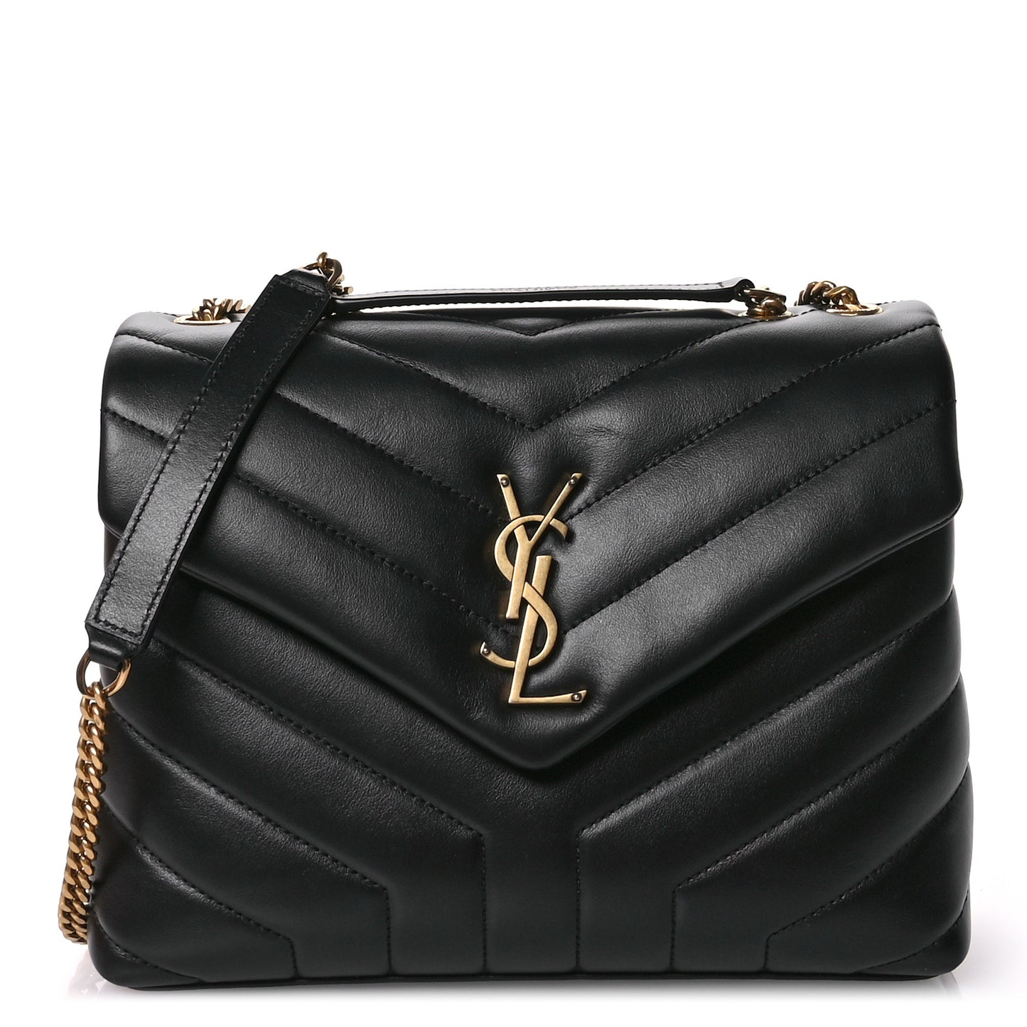 Calfskin Y Quilted Monogram Small Loulou Chain Satchel Black