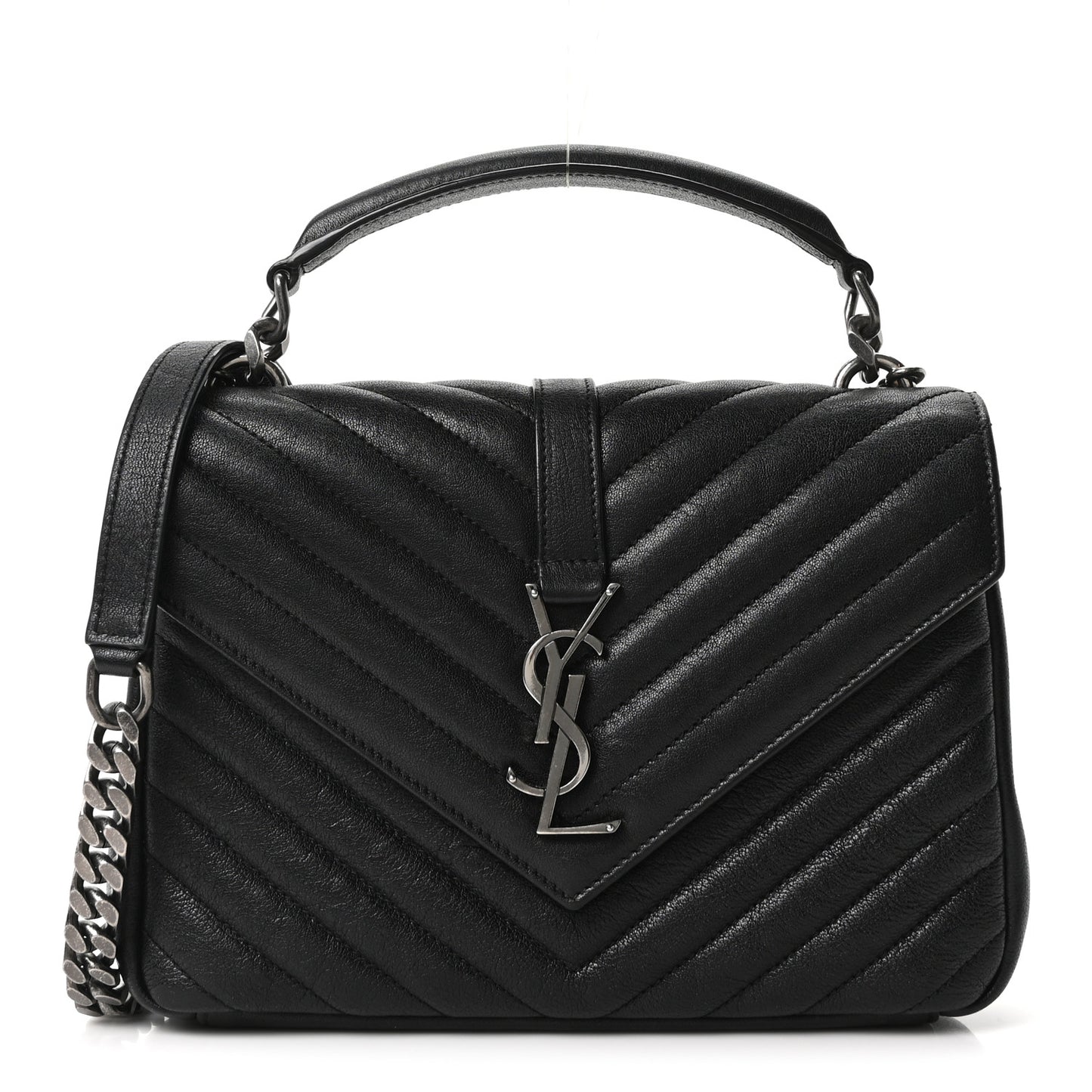 Sheepskin Matelasse Chevron Monogram Medium College Bag Black