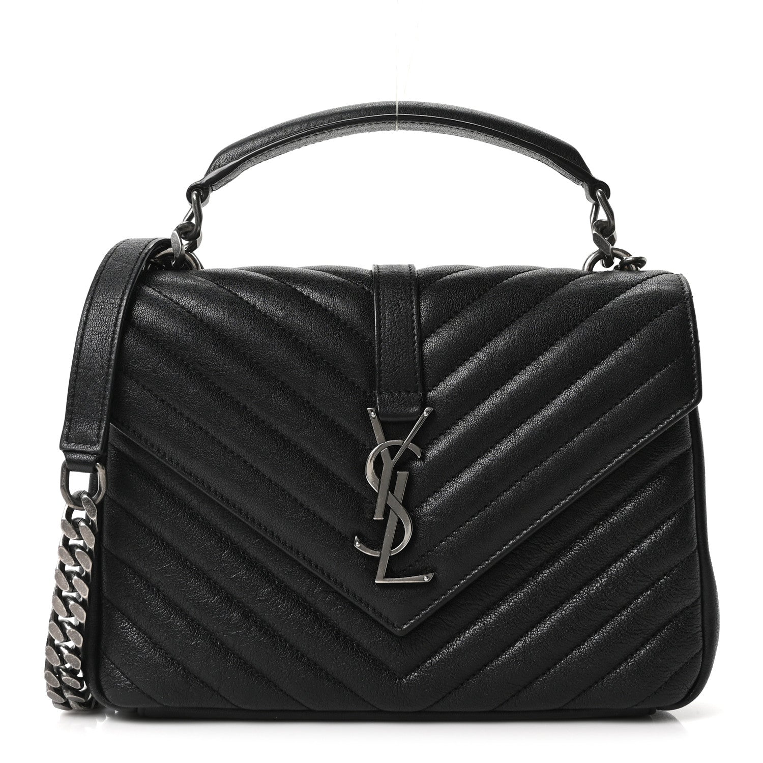 Saint Laurent Sheepskin Matelasse Chevron Monogram Medium College Bag Black 1 of 10
