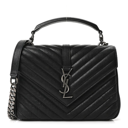 Saint Laurent Sheepskin Matelasse Chevron Monogram Medium College Bag Black 1 of 10