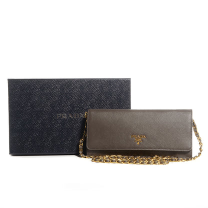 Prada Saffiano Metal Oro Chain Wallet Grafite 8 of 9