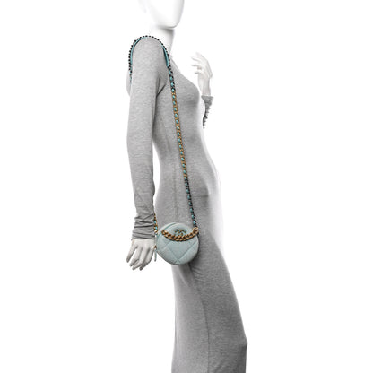 Chanel Denim Quilted Chanel 19 Round Clutch With Chain Neon Blue 2 of 12