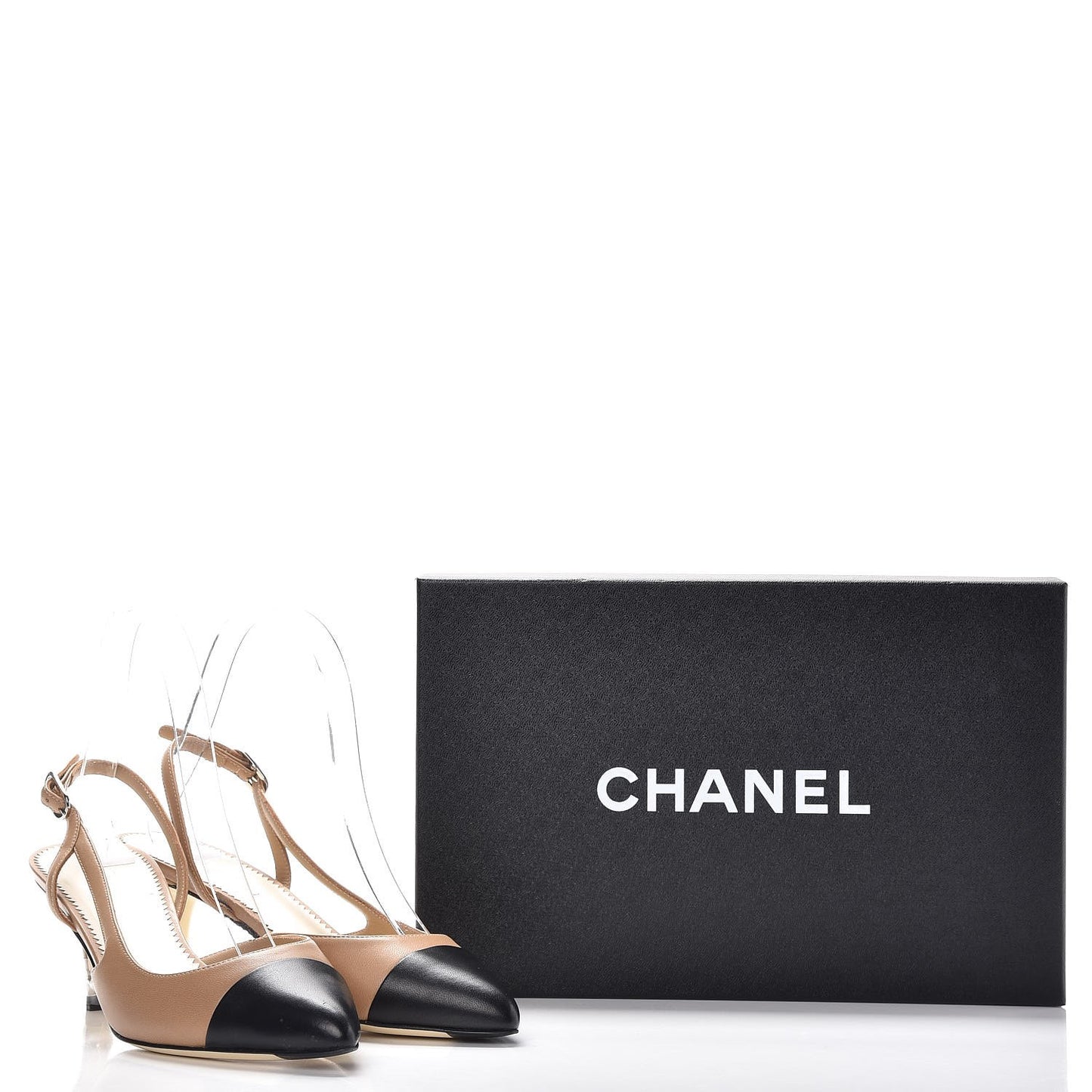 Lambskin Cap Toe CC Slingback Heels 36 Beige Black