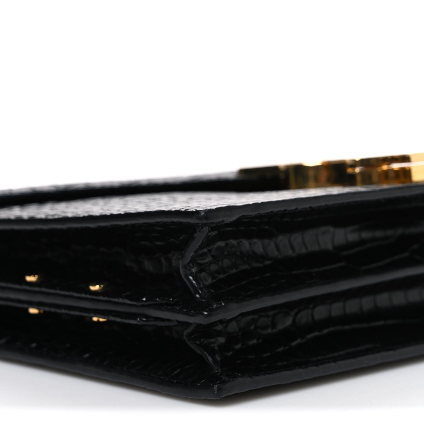 Calfskin Crocodile Embossed Monogram Cassandra Clasp Bag Black