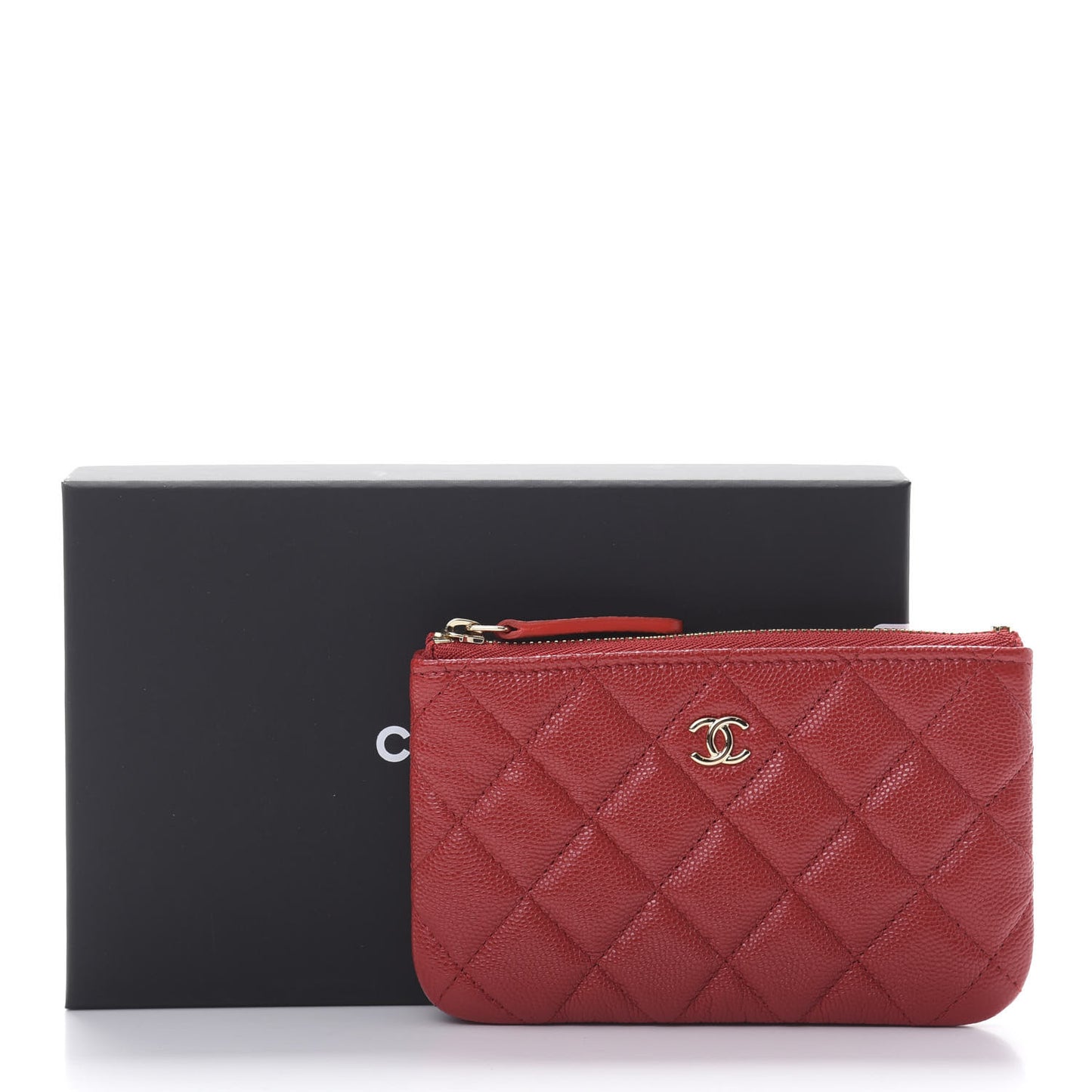 Shiny Caviar Quilted Small Cosmetic Case Red
