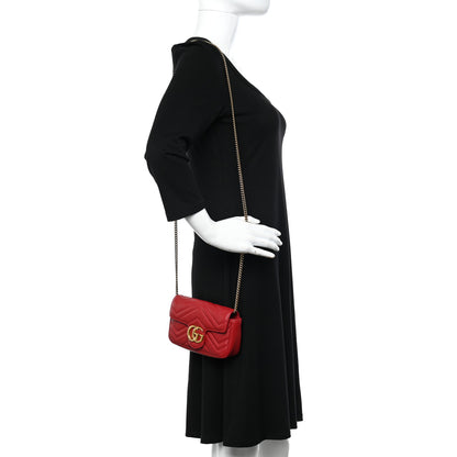 Gucci Calfskin Matelasse Super Mini GG Marmont Shoulder Bag Hibiscus Red 2 of 12