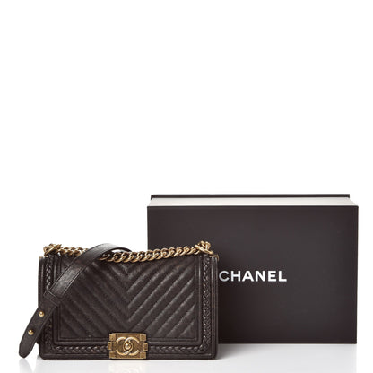 Chanel Patinated Calfskin Chevron Quilted Medium Braid Around Boy Flap Brown 10 of 10
