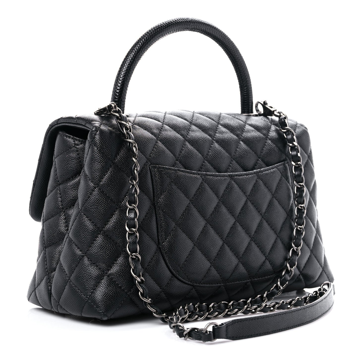 Caviar Lizard Quilted Small Coco Handle Flap Black
