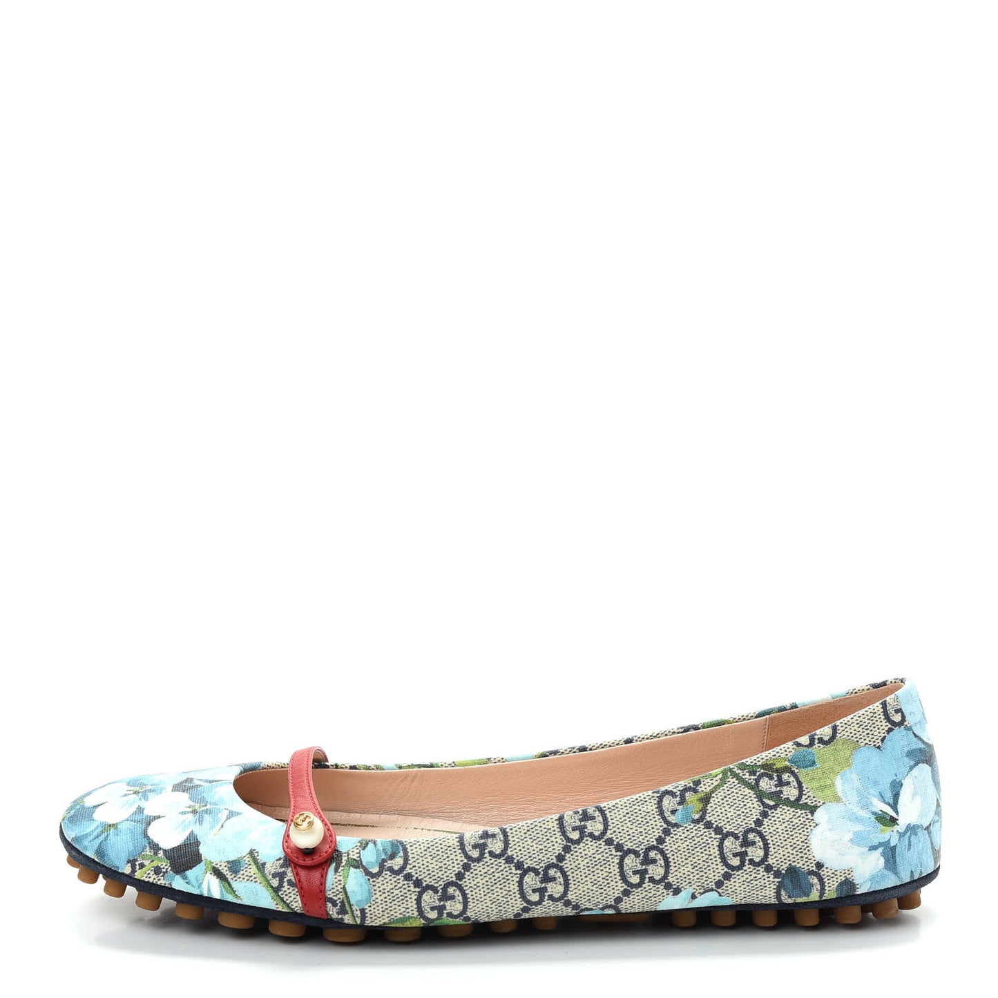 GG Supreme Monogram Blooms Ballet Flats 40 Beige Blue Navy Hibiscus Red