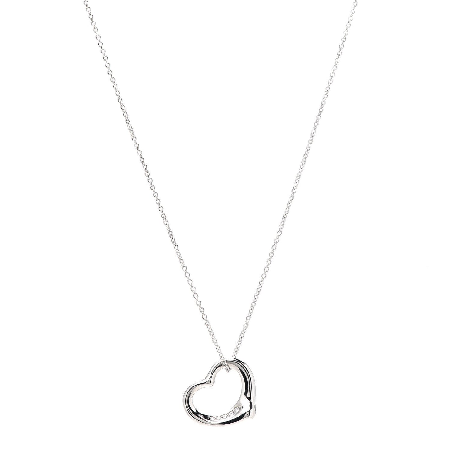 Platinum Diamond 16mm Elsa Peretti Open Heart Pendant Necklace