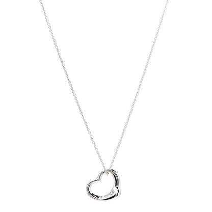 Tiffany Platinum Diamond 16mm Elsa Peretti Open Heart Pendant Necklace 1 of 5
