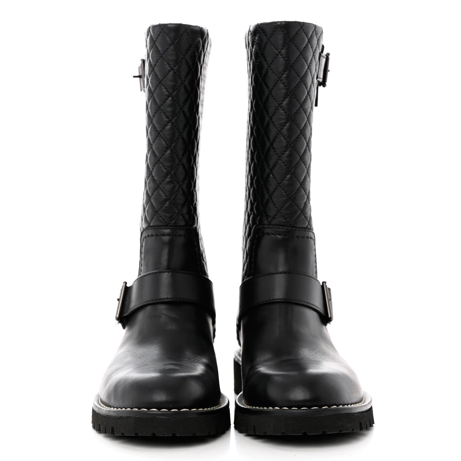 Chanel Calfskin Quilted Biker Boots 37.5 Black 2 of 7