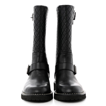 Chanel Calfskin Quilted Biker Boots 37.5 Black 2 of 7