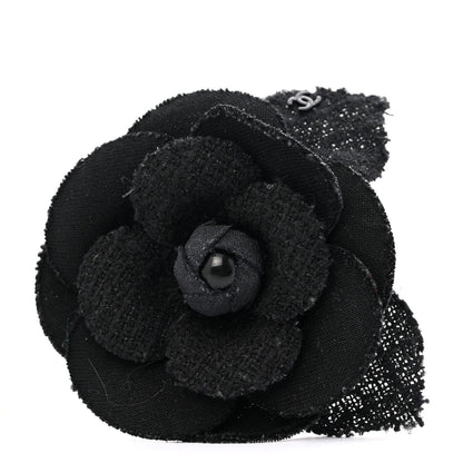 Chanel Tweed Fabric Camellia Pin Brooch Black 1 of 3