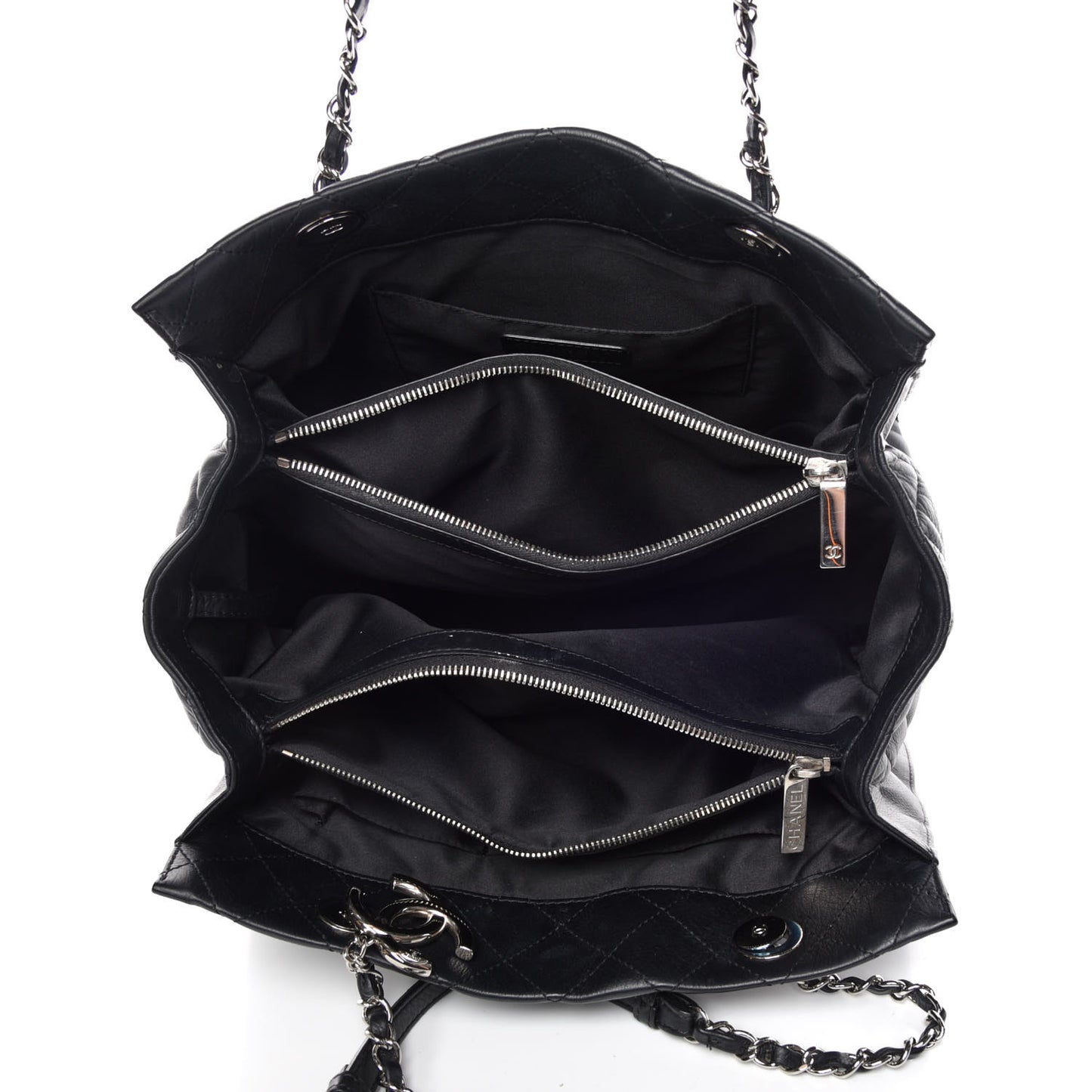 Calfskin Quilted Large Chic and Soft Shopping Tote Black