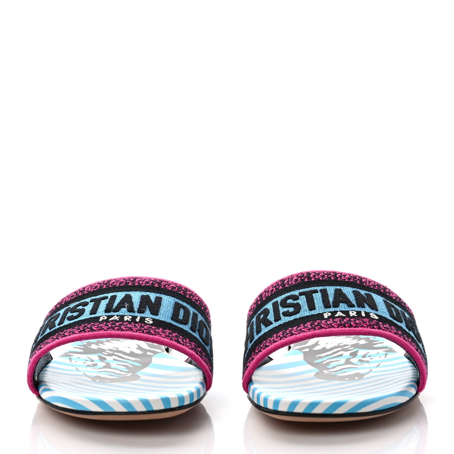 Christian Dior Canvas D-Jungle Pop Embroidered Dway Flat Slide Sandals 37 Bright Blue Pink Multicolor 2 of 9