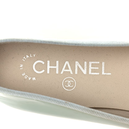 Chanel Patent Cap Toe CC Ballerina Flats 39.5 Mint Green Grey 7 of 9