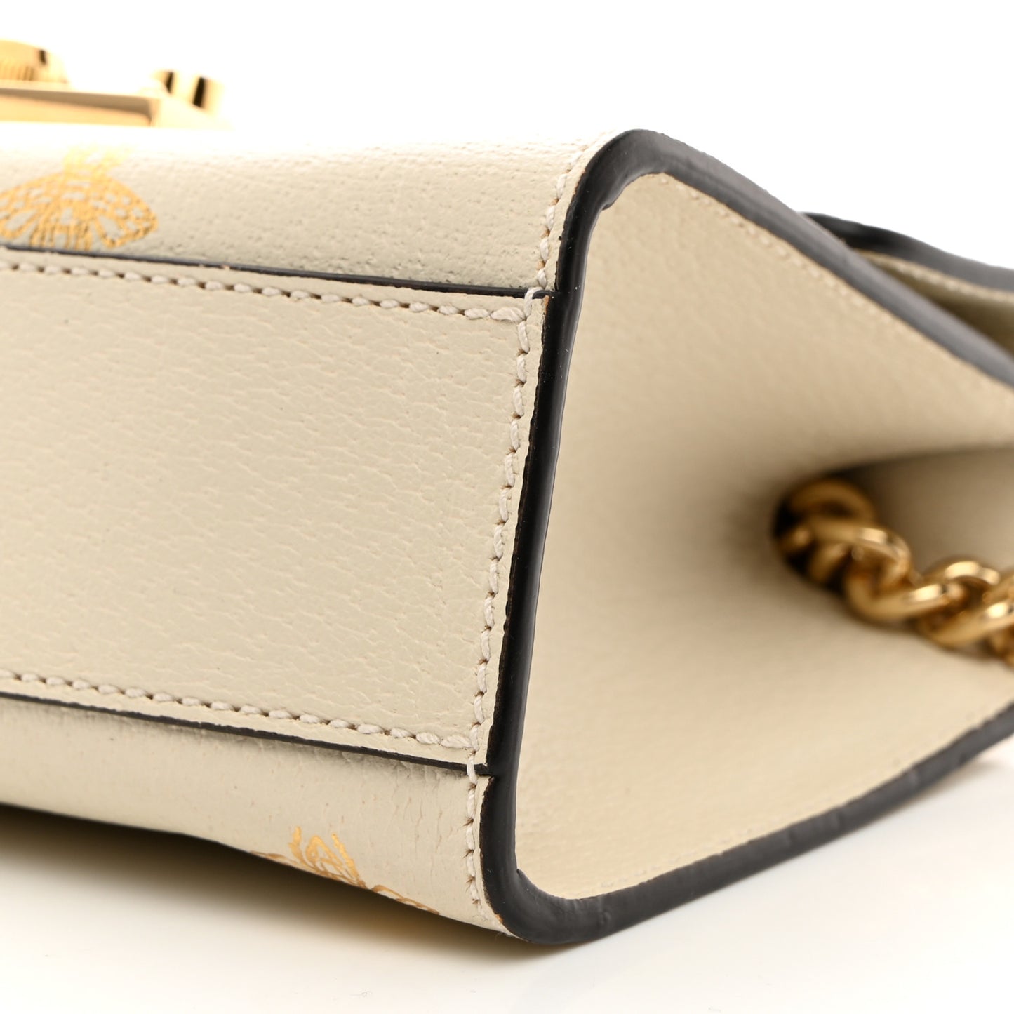 Grained Calfskin Bee Star Small Padlock Shoulder Bag White
