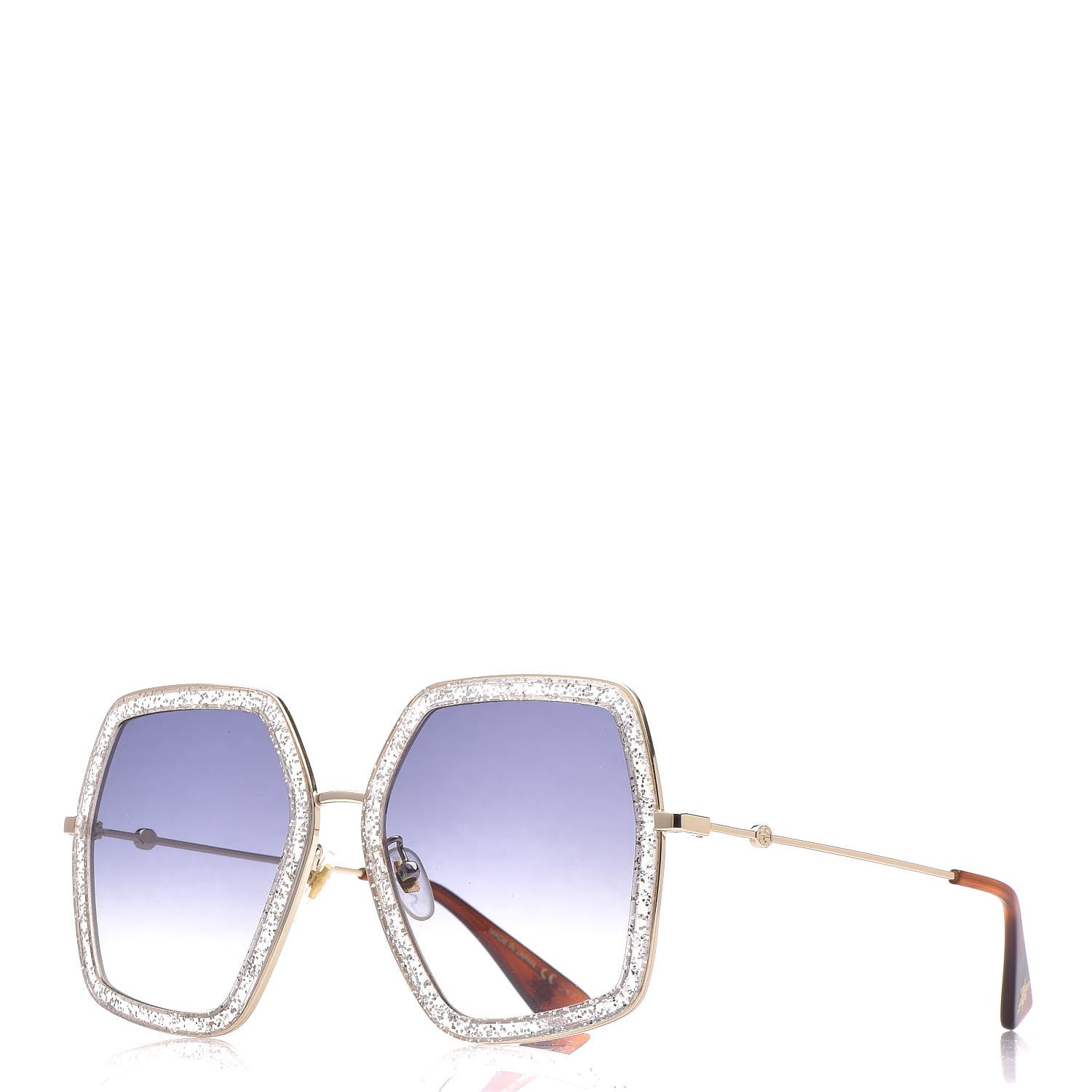 Gucci Glitter Acetate Oversize Square Frame Sunglasses GG0106S Gold 1 of 7