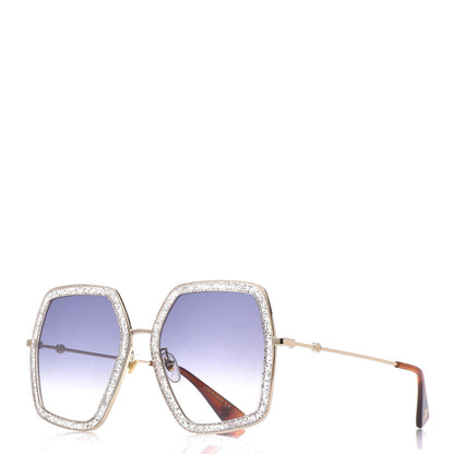 Gucci Glitter Acetate Oversize Square Frame Sunglasses GG0106S Gold 1 of 7