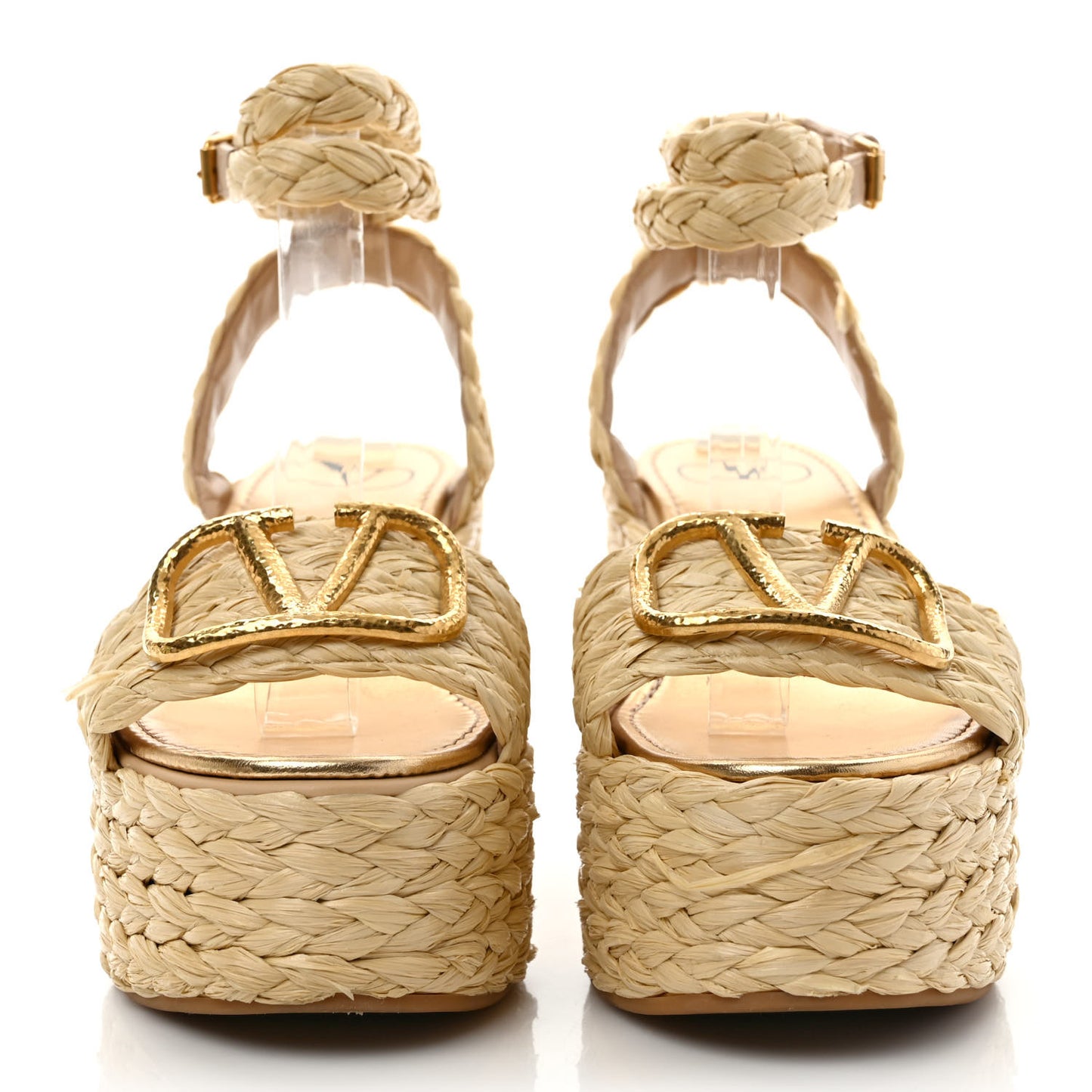 Raffia VLogo Ankle Wrap Espadrille 45/90mm Platform Wedge Sandals 36 Naturale