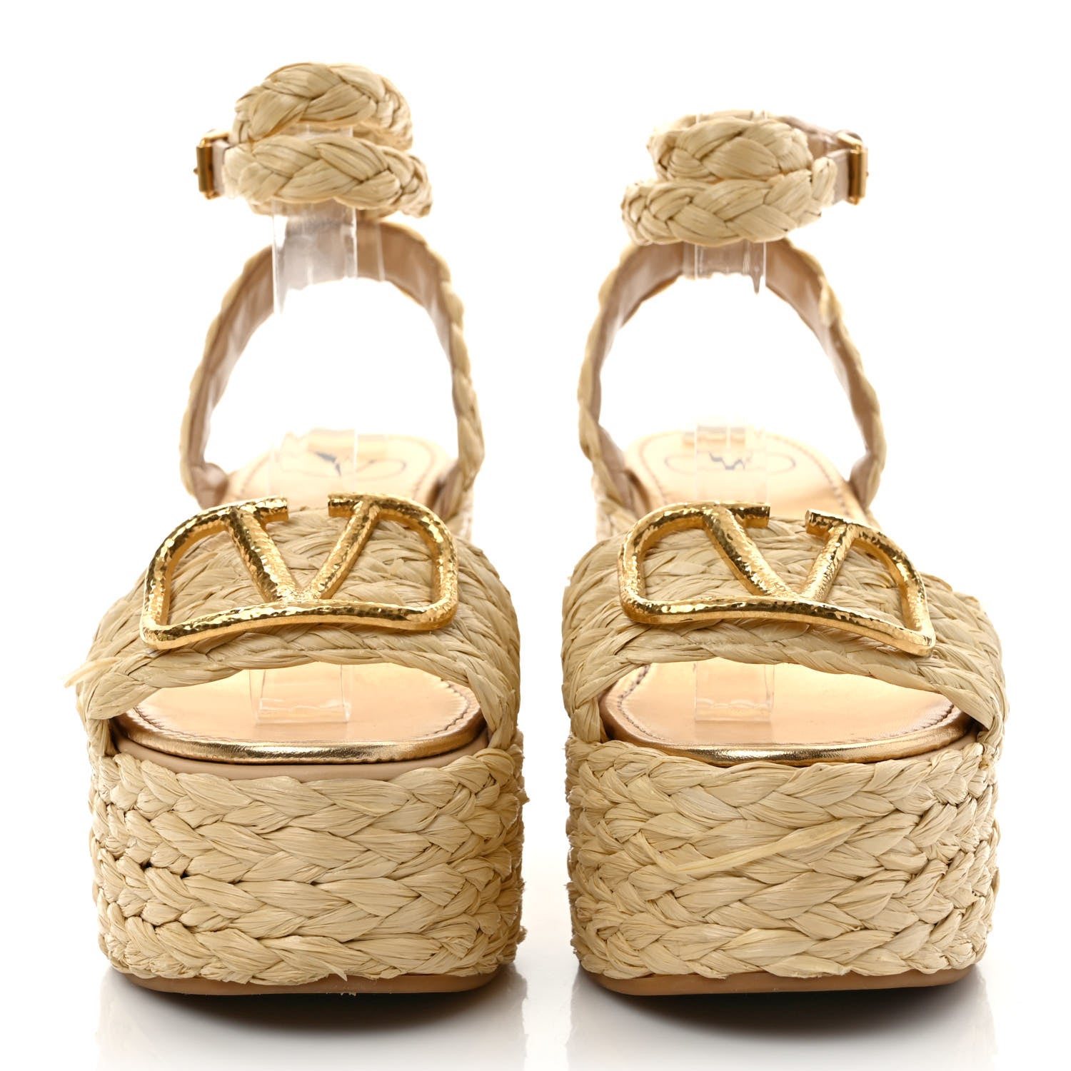 Valentino Garavani Raffia VLogo Ankle Wrap Espadrille 45/90mm Platform Wedge Sandals 36 Naturale 2 of 9