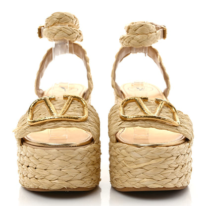 Valentino Garavani Raffia VLogo Ankle Wrap Espadrille 45/90mm Platform Wedge Sandals 36 Naturale 2 of 9